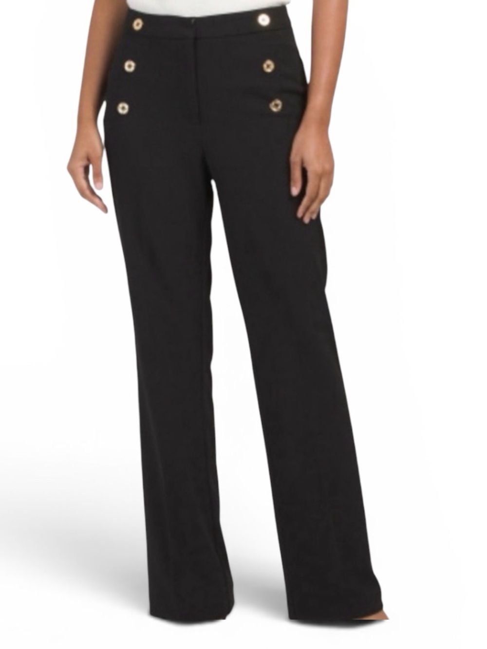 Nine West Black Wide-Leg Pants with Gold-Tone Buttons Sailor Trousers Size 14